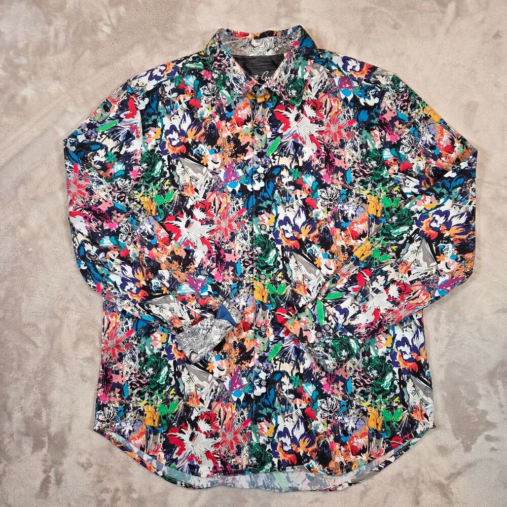 Robert Graham Shirt Men's XL Classic Fit Multicolor Floral Abstract Stretch